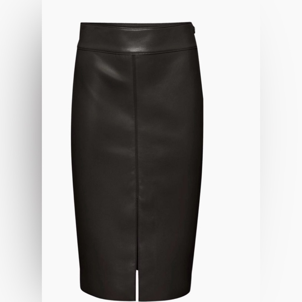 Aritzia black vegan leather midi pencil skirt
